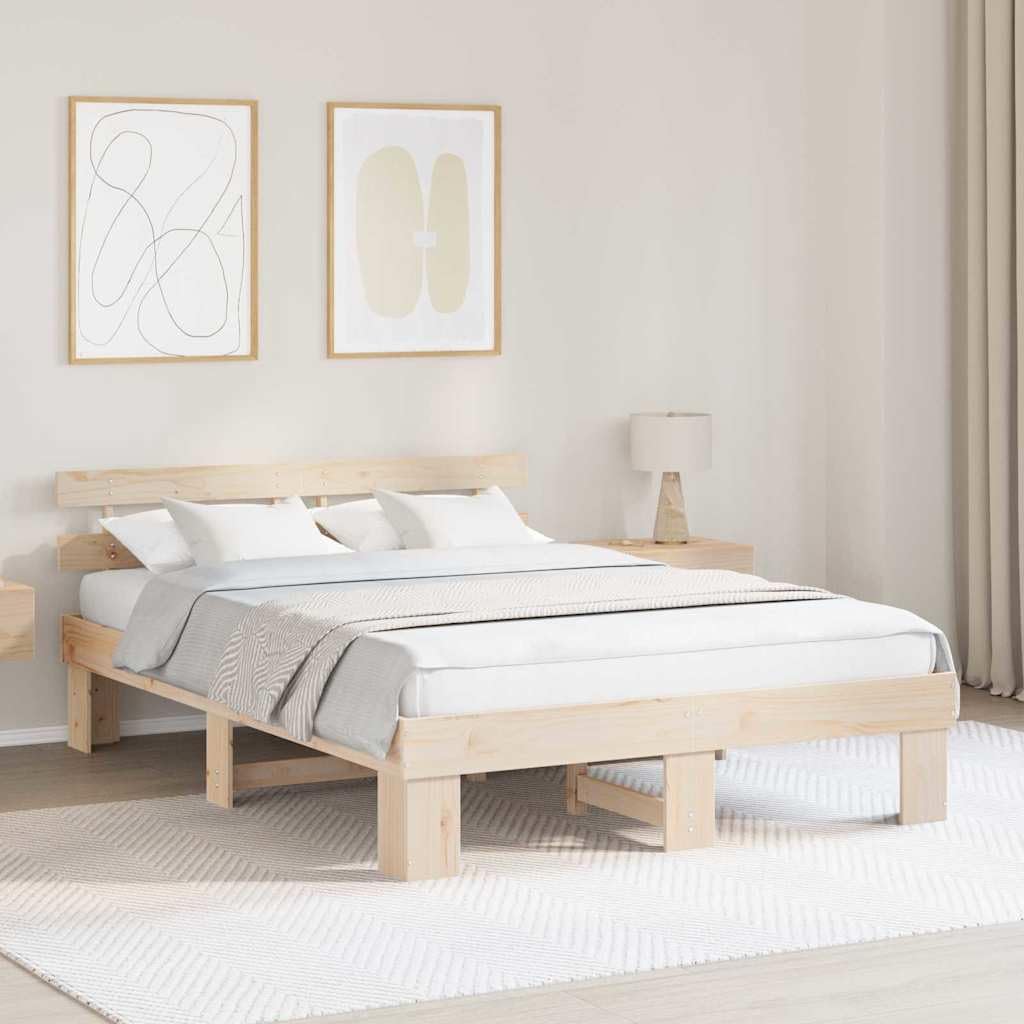 vidaXL Bedframe met hoofdeinde Naturel 160 x 200 cm Massief grenenhout | Genoeg plek onder het bed voor al je spullen, Gemaakt van stevig massief grenenhout, dat lang meegaat,