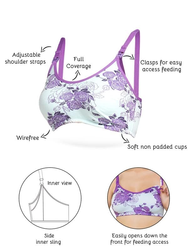 Image of Inner Sense Organic Cotton Bamboo Nursing Bra for Women I Non Padded Feeding Bra with Keyhole Back Design I Wire Free Maternity Innerwear with Full Coverage