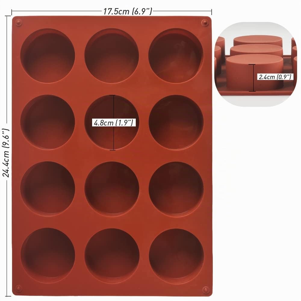 Newk Stampo cilindrico in silicone, 4 confezioni da 12 cavità rotonde cilindri per cake pop, stampo per sapone, stampo per biscotti al cioccolato, bomba da bagno, cheesecake