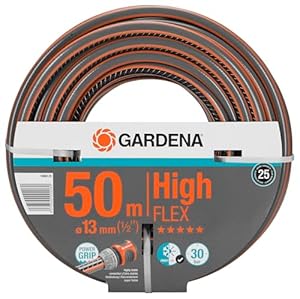 Gardena Comfort HighFLEX Schlauch 13 mm (1/2 Zoll), 50 m: Gartenschlauch mit Power-Grip-Profil, 30 bar Berstdruck, formstabil, UV-beständig, verpackt (18069-20), Grau/Orange
