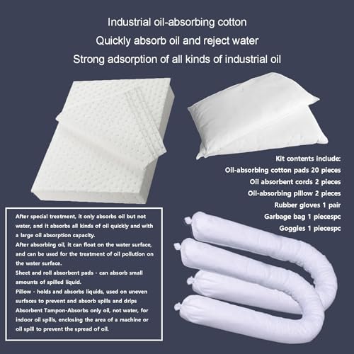 Image of 27-Piece Oil Spill Cleanup Kit - Oil Only Absorbent Pads, Socks, Pillows with Gloves & Goggles for Trucks, Cars, Workshops, Marine Emergencies