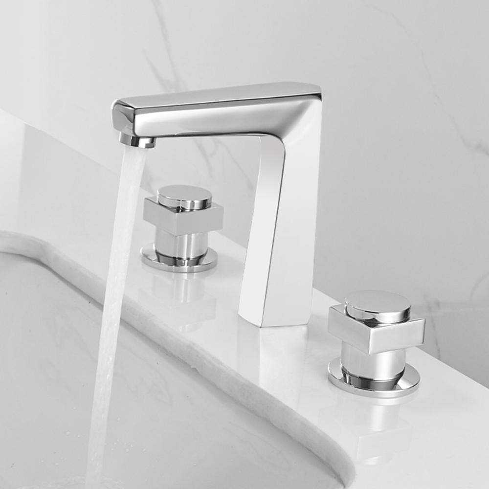 Grifo Lavabo 3 Orificios Tipo Partido Doble Asa Frío y Calor Latón Grifos Lavabos Cromado