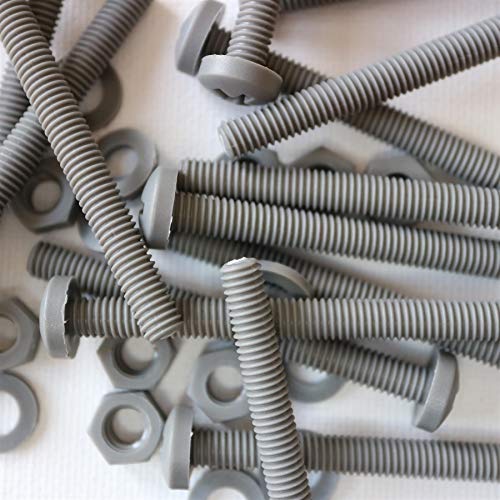 20 x Phillips-Flachkopfschraube Graue Plastikmuttern und -bolzen aus Polypropylen (PP), Acryl, M6 x 60mm, Unterlegscheiben, beständig gegen Wasser, Korrosion und Chemikalien, elektrischer Isolator