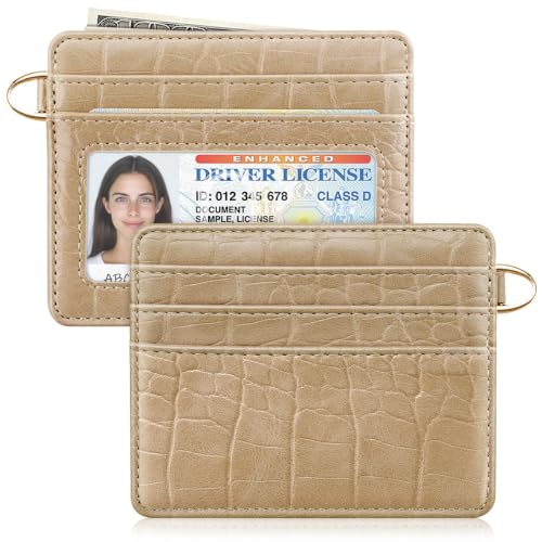Image of Slim Credit Card Holder Crocodile Wallet Women Thin Wallets | Alligator Print RFID Blocking Minimalist Lightweight Pocket Small Cute Cards Holders, Khaki Croc