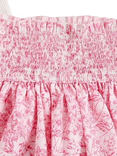 Image of RoseSeek Girl's 2 Piece Outfits Lace Ruched Camisole Tops and Shirred High Waisted Layered Floral Skirts Set