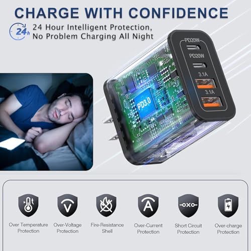 USB C Charger 55W USB C Charger Block, CARZONJX 4 Port Type C Fast Charging Block QC+PD Power Adapter Wall Charger Plug for iPhone 17 16 15 14 13 12 11 Plus Pro Max, Galaxy, LG, Pixel - 4