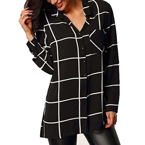 Preisvergleich Produktbild Xinan Damen Bluse Bluse Chiffon Langarm Shirt Tops (L, Schwarz)