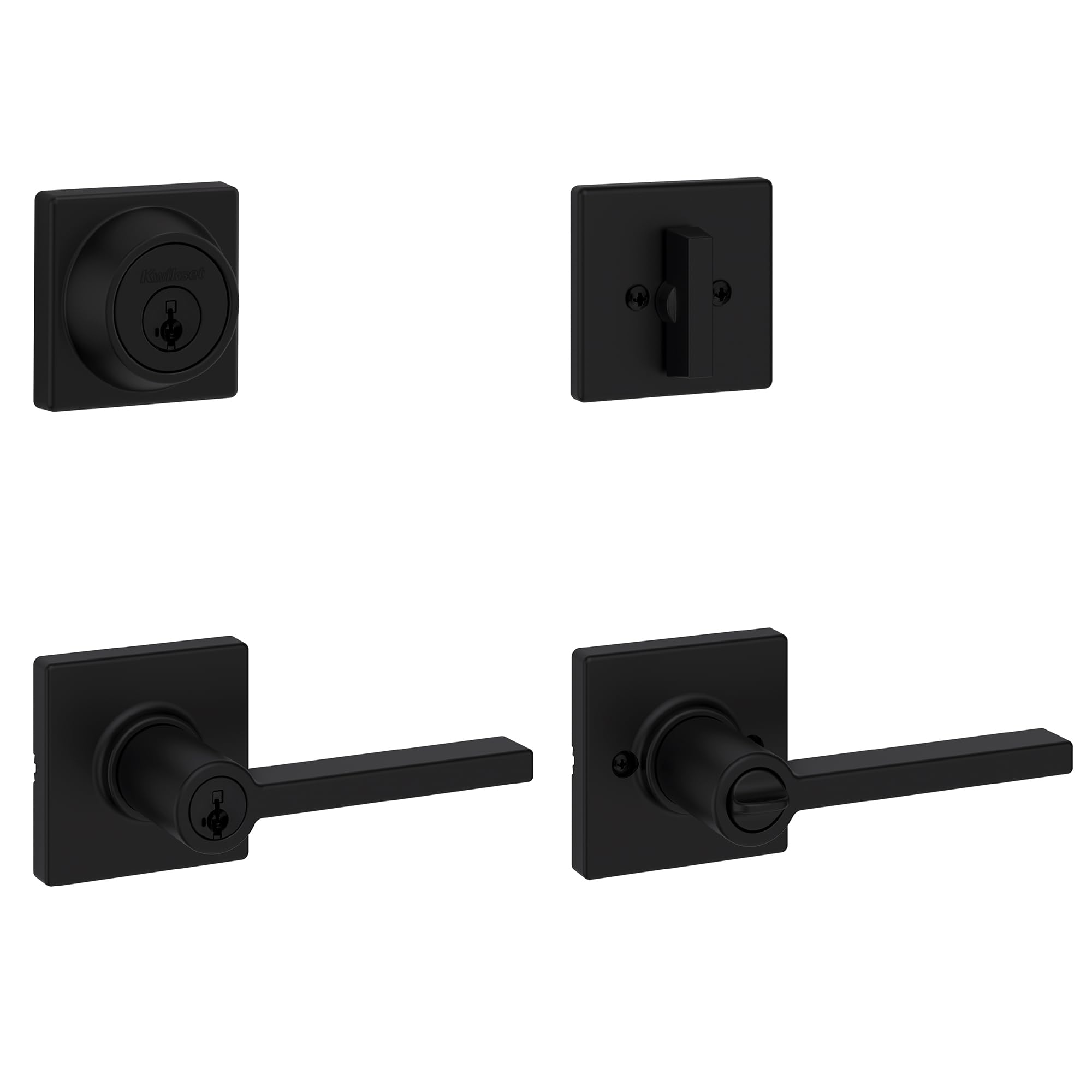 Kwikset Casey Front Door Lock Handle and Deadbolt Set, Matte Black