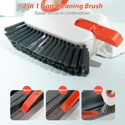Image of KBZONE 2 in 1 Groove Cleaning Brush Window Track Cleaning Tools, Multifunction Bristle Crevice Cleaning Brush with Hidden Scraper, Grout Cleaner Grip Brush for Sliding Door Track