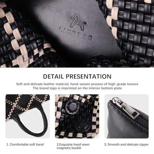 Image of Woven Tote Bag Womens Purse Vegan Leather Shoulder Handbags Fashion Summer Beach Tote Bags Large Travel Totes