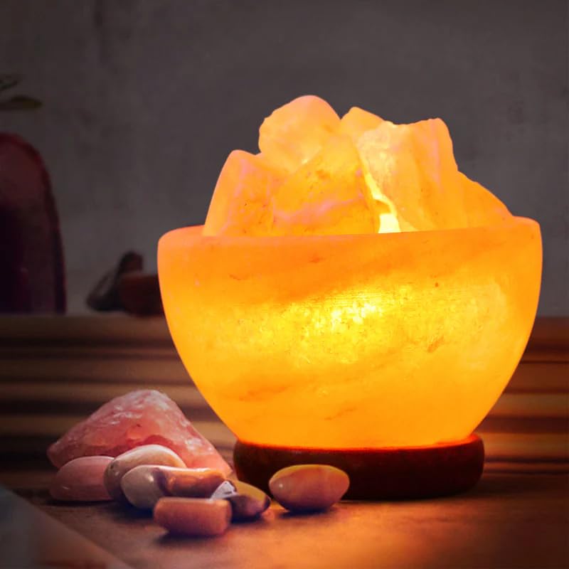 NatureBoost Himalayan Pink Salt Lamp Bowl with Chunks (BowlChunks) Comes with dimmer Switch and a Pair of 15W Bulbs Unique Gift idea