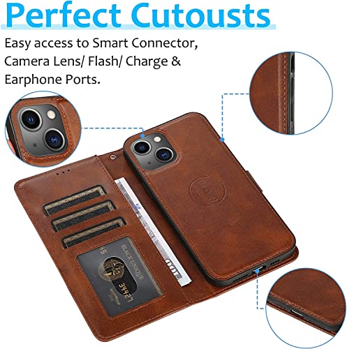 Étui iPhone 14 Pro Max portefeuille cuir amovible marron