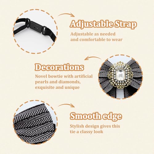 Image of Womens Bow Tie Adjustable Rhinestone Bowtie for Women Ladies Girls Pre-tied Womens Tie for Shirt Suit Uniform
