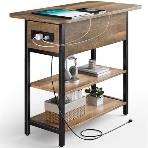 Yoobure End Table with Charging Station, Flip Top Side Table with...