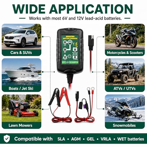 Unocho 6V/12V 1.5A Smart Charger