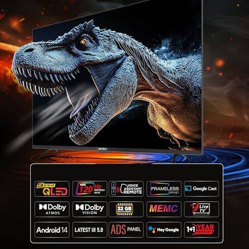 Image of Intex 140 cm (55 Inches) Frameless 4K QLED Smart Google TV | Android 14 | Dolby Vision & Dolby Atmos | 120Hz Refresh Rate | 2GB RAM + 32GB Storage | Google Assistant | Chromecast Built-In | LED-GQ5531