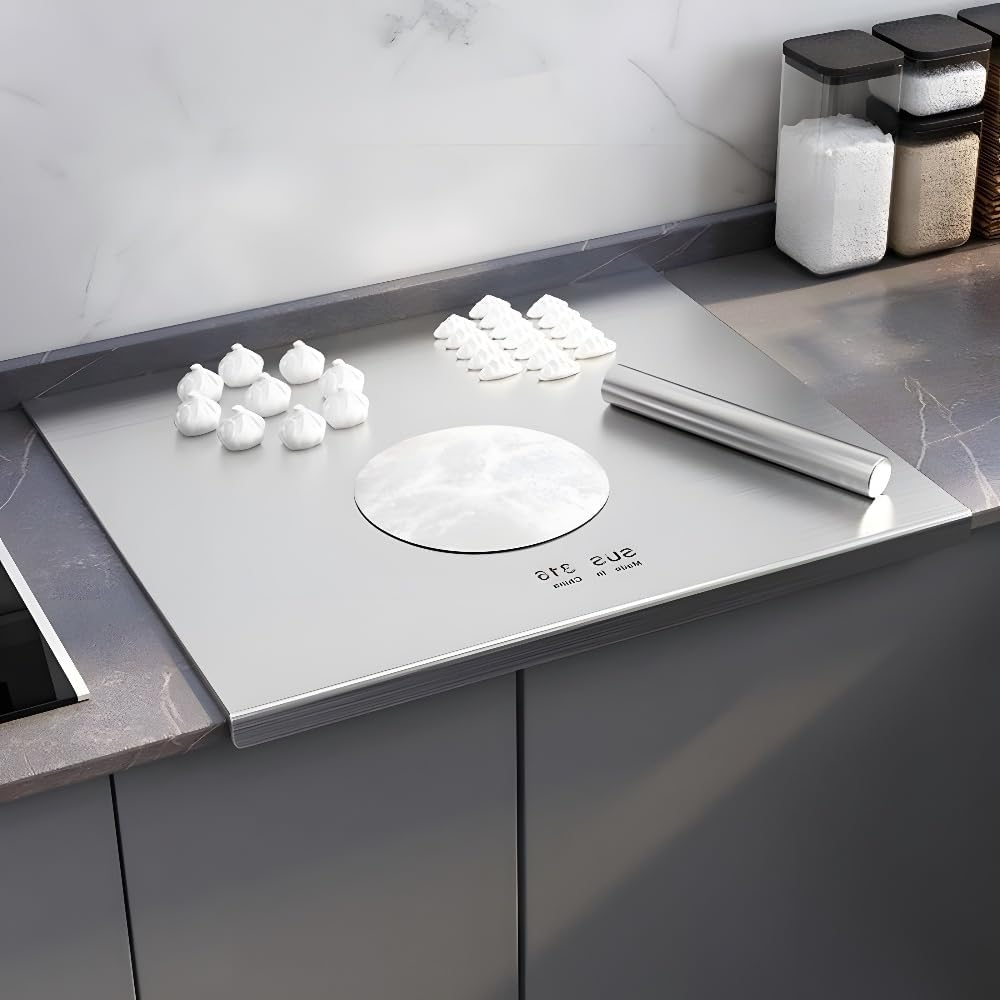 Tabla de Cortar Acero 316 Inoxidable,Tabla Cortar Cocina Para Amasar,Superficie de Trabajo de Acero Inoxidable,Chopping Board,Cutting Board es Adecuada Para Restaurantes,Cocinas,Bares(60 * 60cm)