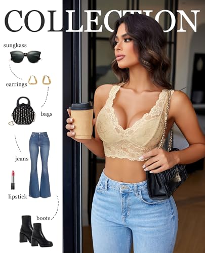 Image of Avidlove Bralettes for Women Lace Bra Non Padded Longline Bralette Deep V Triangle Sexy Everyday Lingerie Bras