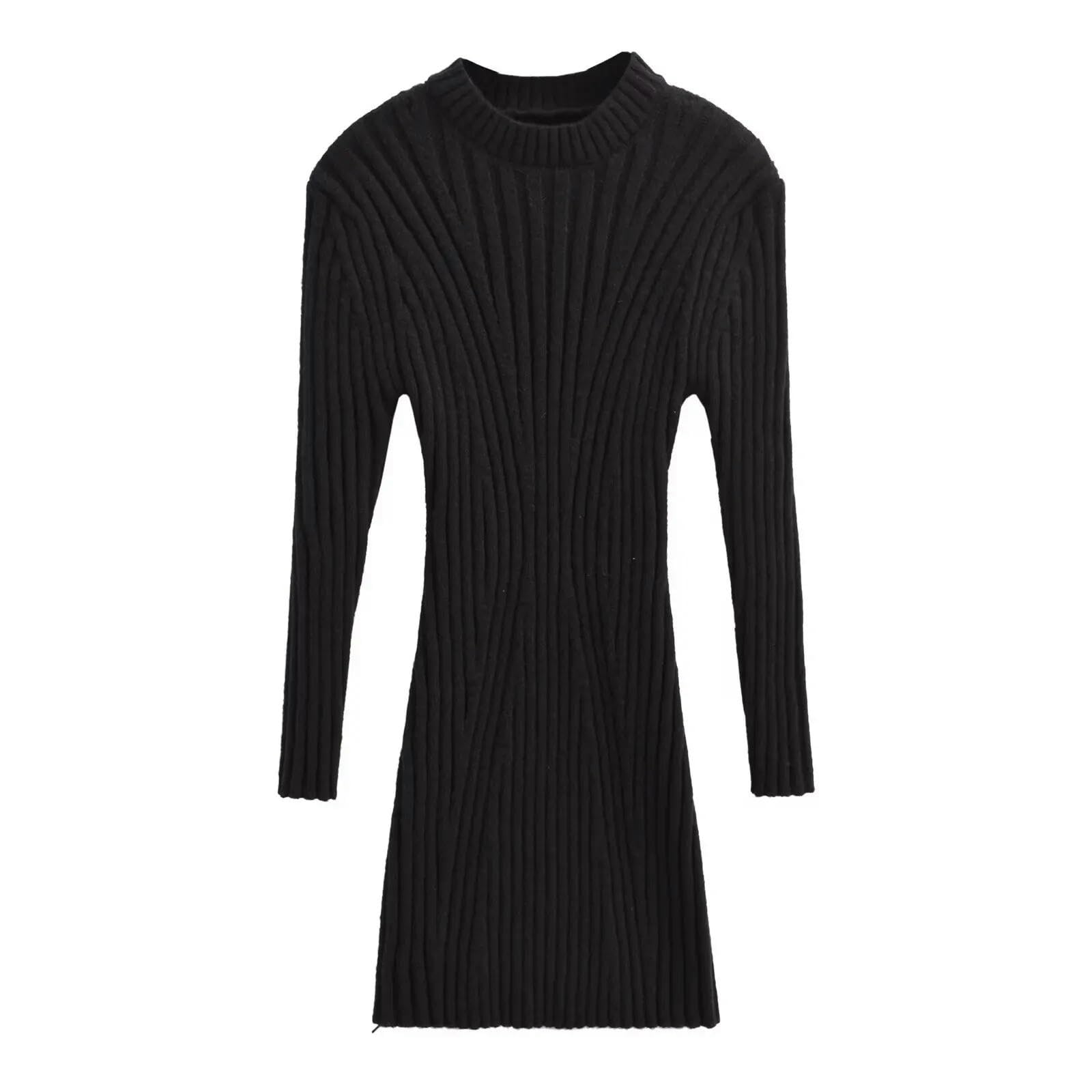 Czarna spódnica elegancka solidna dzianinowa krótka sukienka dla kobiet z długim rękawem mini sukienki moda jesień