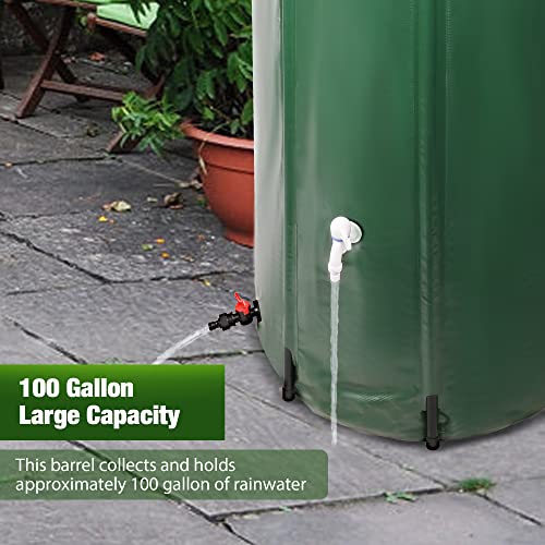 Try & Do 100 Gallon Collapsible Rain Barrel, Portable Rain Water Storage Tank, Garden Water Catcher With Filter Spigot Overflow Kit #TOP1