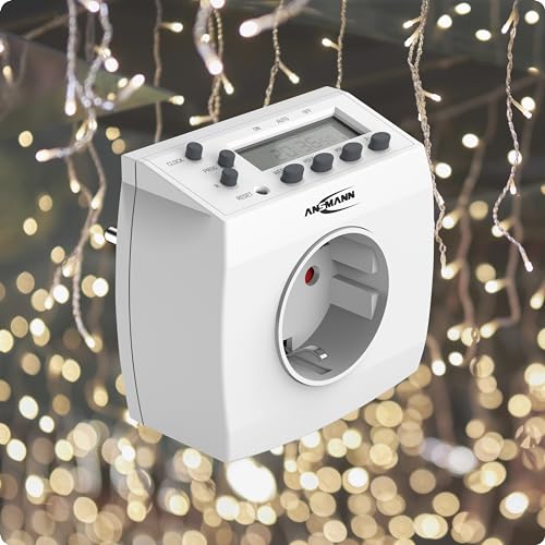 ANSMANN Zeitschaltuhr, Wochenzeitschaltuhr AES5, LCD-Display, 3680W, Digitale Zeitschaltuhr mit 8 Schaltzeiten, Zufallsfunktion, Sommerzeitschaltung