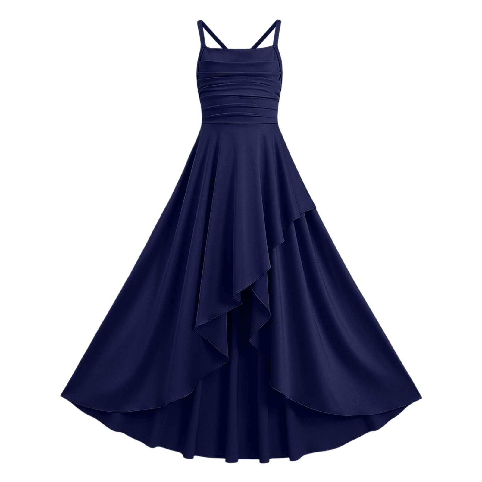 Generisch Abito da festa da bambina con orlo a volant, senza spalline, design in vita arricciato, per occasioni festive, matrimoni, ideale per feste estive con taglio arioso