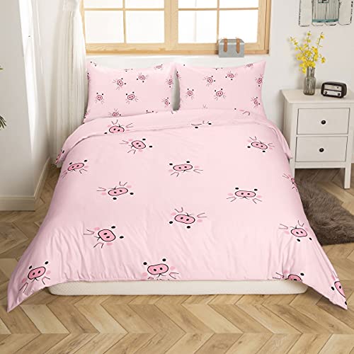 Loussiesd Pig Bedding Set Pink Girls Cute Cartoon Pigs Comforter Cover Set for Kids Teens Women Kawaii Duvet Cover Breathable Lovely Farm Animal Bedding & Linen Double Size - Image 3