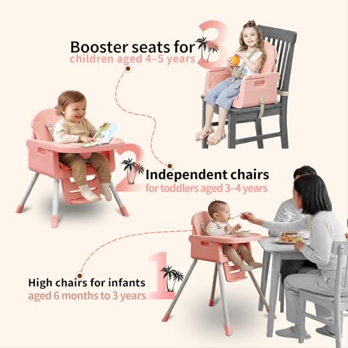 Image of 3-in-1 High Chair for Babies and Toddlers, Infant to Toddler Seating&Dining | Easy Clean Convertible Portable Dishwasher Tray 5-Point Harness Stable Non-Slip Feet Waterproof Seat Pad Pink