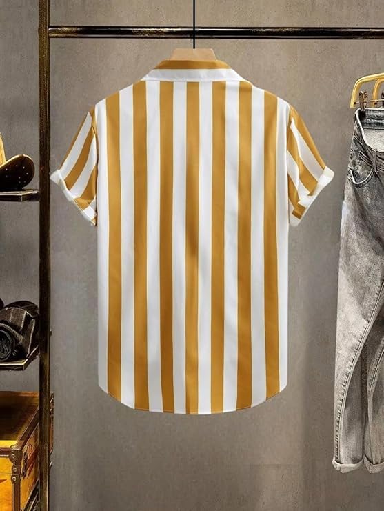 Image of Men's Striped Slim Fit Half Sleeves Stratchable Printed Shirt