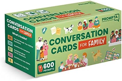 Prompta 600 Conversation Cards for Families – Fun Conversation Starters Card Game for Adults and Families – Road Trip Must Have Travel Game to Get to Know Your Family - Kids Dinner Time