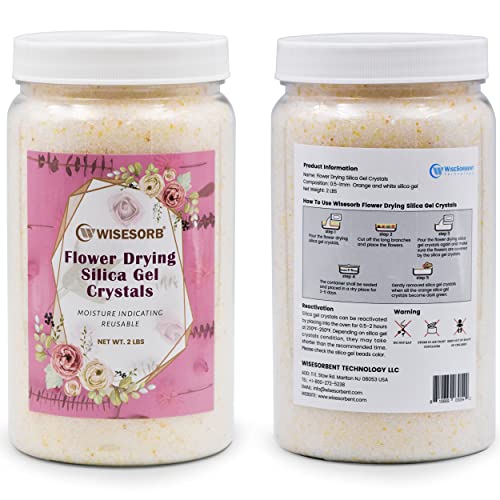 Wisesorb Silica Gel Flower Drying Crystals, 2LBS Jar of Orange to Green Color Indicating Flower Drying Silica, 1 Pack Reusable Silica Gel for Drying Flowers