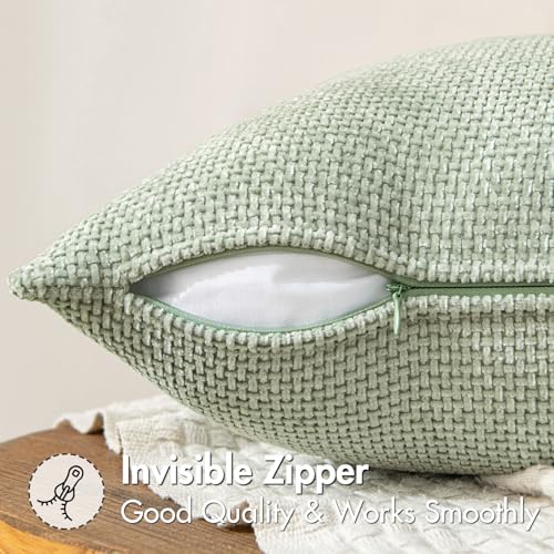 Image of MIULEE Pack of 2 Couch Throw Pillow Covers 20x20 Inch Light Green Modern Boho Accent Decorative Pillow Covers Soft Chenille Farmhouse Cushion Covers for Home Decor Bed Sofa Living Room