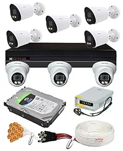 CP Plus H.265, 2.4 MP Guard+ Colorful View in Dark 8 Camera Combo Kit with (8Ch DVR, 3 Dome 5 Bullet Cameras, 4TB HDD, Power Supply, 90Mtr Cable, Audio Mic & Connectors) CCTV Security Camera Set