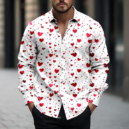 Men Button Down Shirts 2025 Heart Print Lapel Long Sleeve Blouse Tops Casual Simple Vacation Day Classic Clothes2