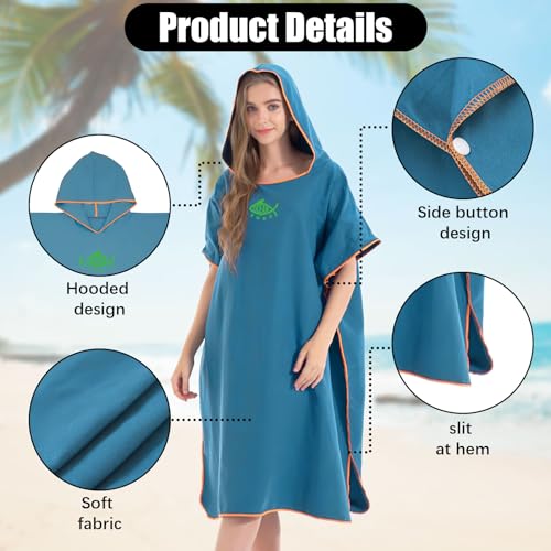 QKTYB Surf Poncho Herren Damen, Umziehhilfe Strand Erwachsene Mikrofaser Ultraleicht und Schnelltrocknend Badeponcho Handtuch Poncho Umziehponcho für Schwimmen Strand