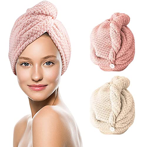 Toalla Pelo,Toalla Turbante,Toalla Pelo Secado Rapido,Toalla de Microfibra, Toalla Súper Absorbente,Apto para Todos los Tipos de Cabello-2 Piezas-