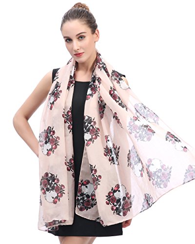 Lina & Lily Skulls and Roses Print Women's Large Scarf Lightweight4