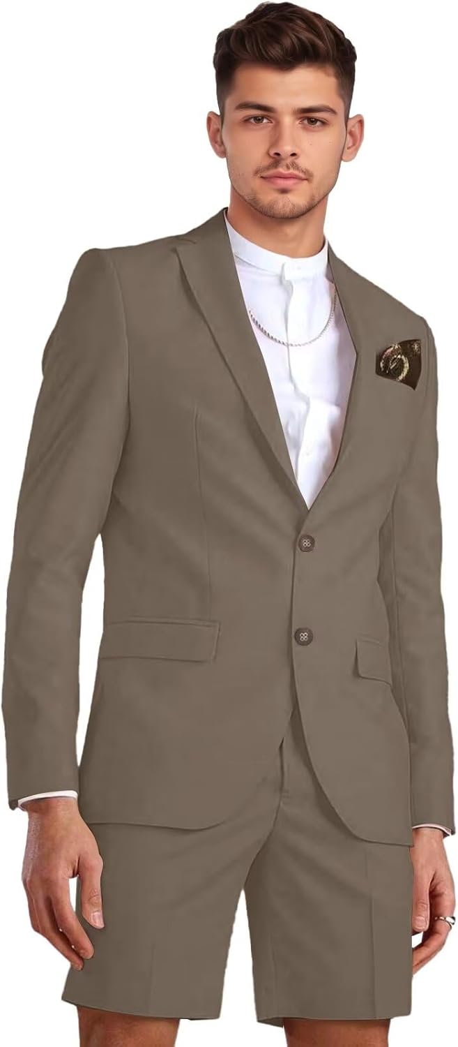Shorts Suits for Men Slim Fit 2 Piece, Mens Suit Short Set Tuxedo for Men Summer Beach Wedding Prom Formal Business
