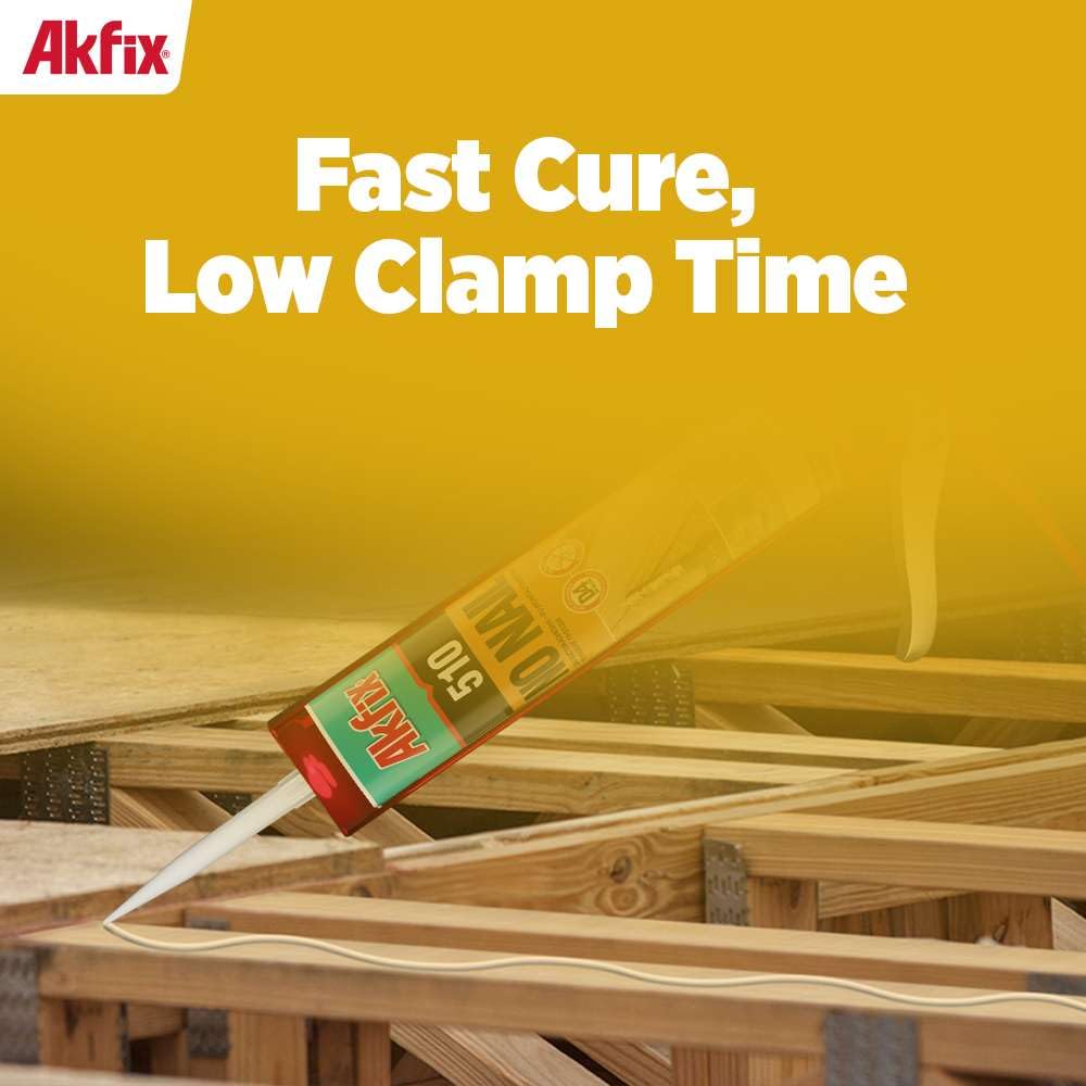 Akfix 510 No Nail Construction Adhesive (12x10.5 Oz.) - Heavy Duty Construction Adhesive and Sealant, Instant Grab, Flexible, Waterproof Glue for Floor, Wood, Tile, Concrete, Rubber, Metal | 12 Pack
