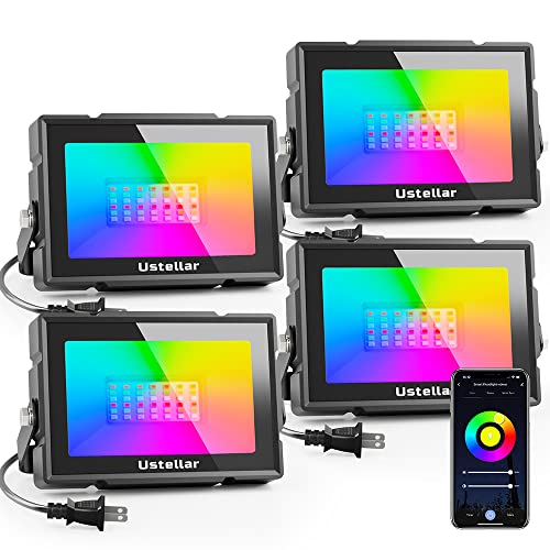 Ustellar Tank 4 Pack 20W Smart Wifi Rgb Led Flood Lights Outdoor Indoor Alexa Floodlights Christmas Color Changing Spotlights Uplighting For Events Party Uplights Stage Lights Landscape Halloween #TOP2