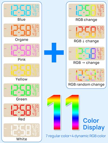 Image of MASHI 2026 Upgrade 17.3 inch Large Digital Wall Mount Clock, Digital Clock with Remote Control, Alarm, Big LED, RGB Color, DST, Temperature for Living Room,Classroom, Bedroom, Decor (Beige)