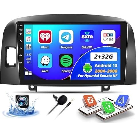 CAMECHO Radio for Hyundai Sonata NF 2004-2008, Android 13 Car Stereo with Wireless Carplay & Android Auto, 2+32G 9" Touch Screen Car Radio with Bluetooth, FM/RDS,DSP, GPS, WiFi, Backup Camera Cover