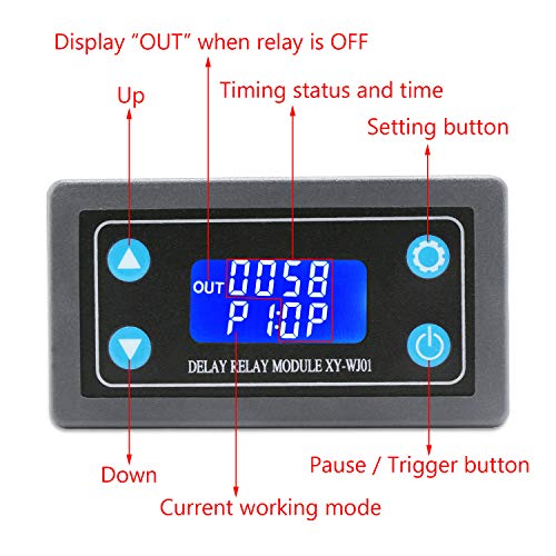DROK Delay Relay Module, DC 630V Timer Relay 12V 24V 0.01s9999min 50mA Digital Timer Cycle