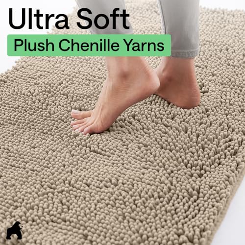 Image of GORILLA GRIP SoakSTOPPER Dog Door Mat, Machine Washable Rug Absorbent Doormat Captures Moisture Mud Dirt, Quick Dry Soft Chenille Entryway Rugs Indoor Entrance Mats for Dog Paws, 24x17 Beige