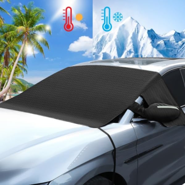Image of 4-Layer Windshield Snow Cover,Heavy Duty Ultra Thick Protective Windscreen Cover, Car Windshield Cover for Ice, UV, Frost Wiper & Mirror Protector, for All Years Summer /Winter
