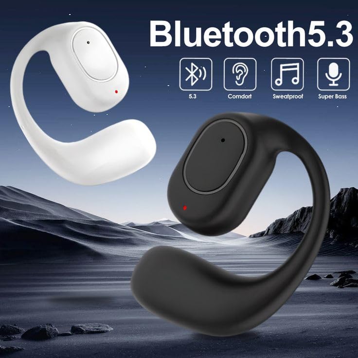 Image of Open-Ear Wireless Earphones | Bluetooth 5.3 Earbuds | Smart Sensor Motion Control | Comfortable Clip-On Design | Long Battery Life | Sweat-Resistant | Hands-Free Calling Earphones (Black)