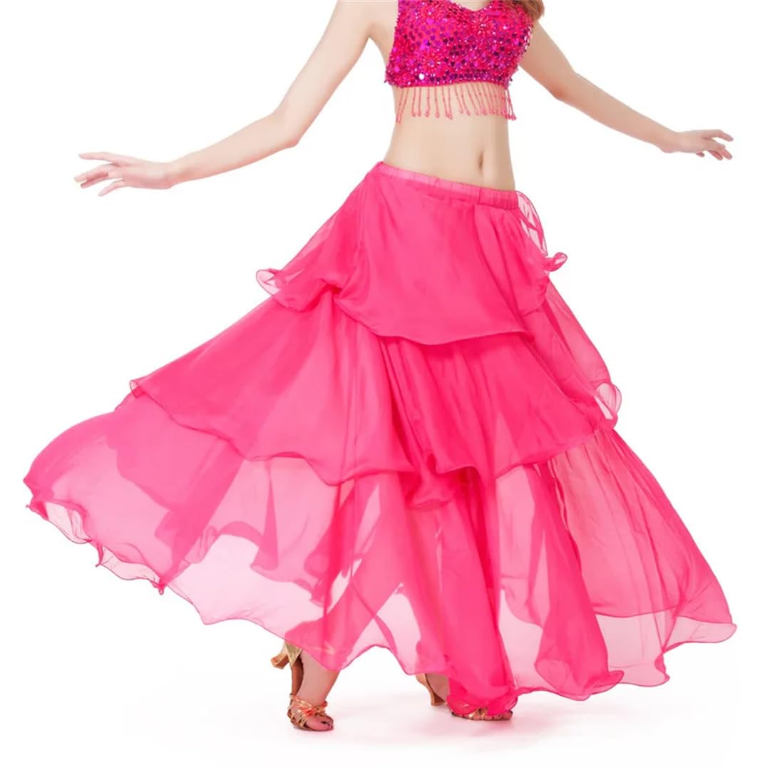 Disimlarl Gonna da donna traspirante a 3 strati in chiffon per lezione di danza del ventre, gonna per costume da ballo