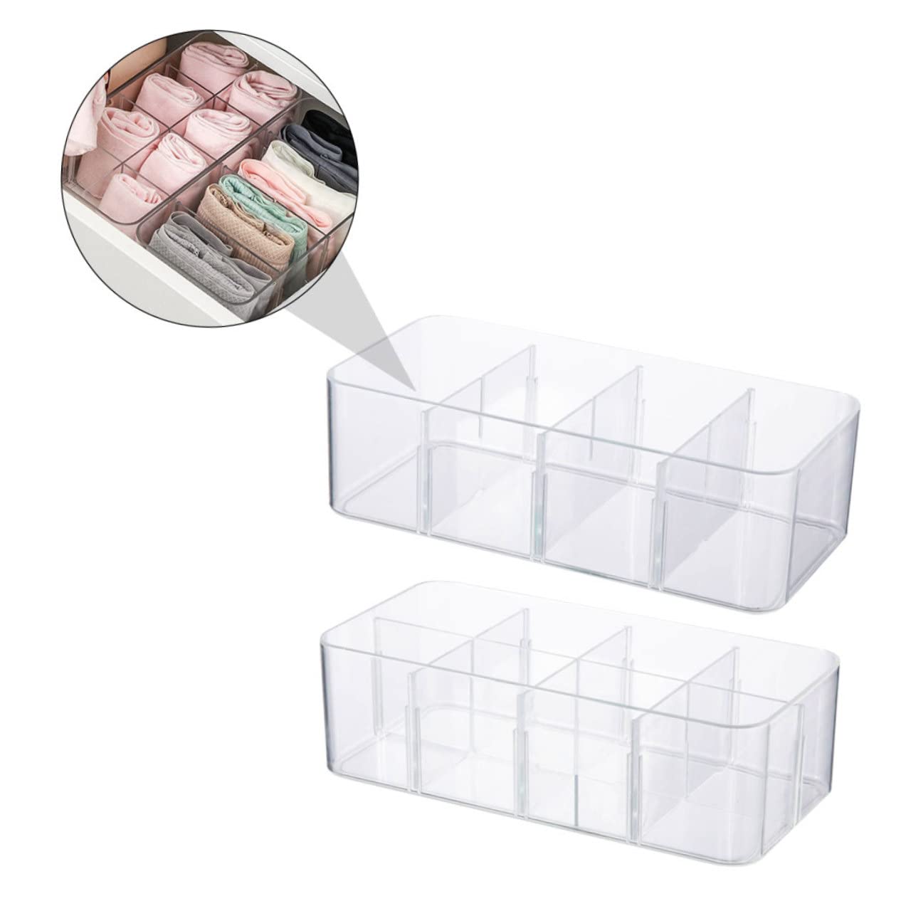 Ipetboom Boîte de Rangement en Ps pour Chaussettes et Sous-vêtements Gain de Place Maison 2 Pièces Compartiments Classifiés et Couvercle
