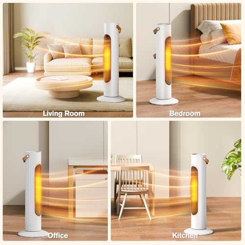 Electric Space Heaters For Indoor Use, 25" 2-IN-1 Tower Heater And Fan Combo, 70°Oscillating, 2S Instant Heating, 1500W, 3 Heating & Fan Modes,Electric Portable Heater For BedroomOfficeHome, Off White by FLOWBREEZE - Used condition - Image 9