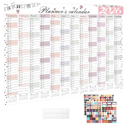 Image of 2026 Wall Calendar Sticker 29 x 20 Inch, Self Adhesive Planning Poster, 12 Month Daily Schedule Year Organizer For Home Office Study